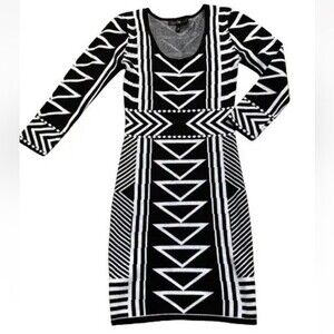 Derek Heart Women Sweater Dress Knit Black white Print Sz Small Stretch